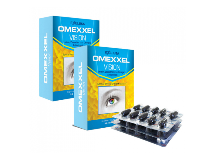 Viên uống bổ mắt Omexxel Vision chứa thành phần Lutein, Zeaxanthin, Vitamin C, Vitamin E, kẽm, đồng và Omega 3 (DHA, EPA) có tác dụng hỗ trợ cải thiện và phòng ngừa các bệnh về mắt như: đục thủy tinh thể, thoái hóa điểm vàng, phù giác mạc, mờ, đục giác mạc. Ngoài ra, sản phẩm còn hỗ trợ chống lão hóa, cải thiện da. Sản phẩm phù hợp với người lớn tuổi, người có thị lực kém, loạn thị, cận thị, người làm việc nhiều với máy tính, không dùng cho trẻ em dưới 12 tuổi. Ngày uống một lần, mỗi lần một viên sau khi ăn. Sản phẩm không phải là thuốc và không có tác dụng thay thế thuốc chữa bệnh. Bộ 2 hộp, mỗi hộp 30 viên đang được bán với giá ưu đãi là 760.000 đồng.